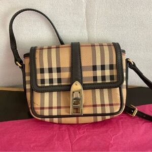 Burberry Tan and Black Check Crossbody Bag